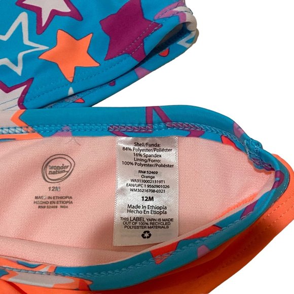 Wonder Nation Girls 12M Orange & Blue Two Piece Bathing Suit - Picture 5 of 10